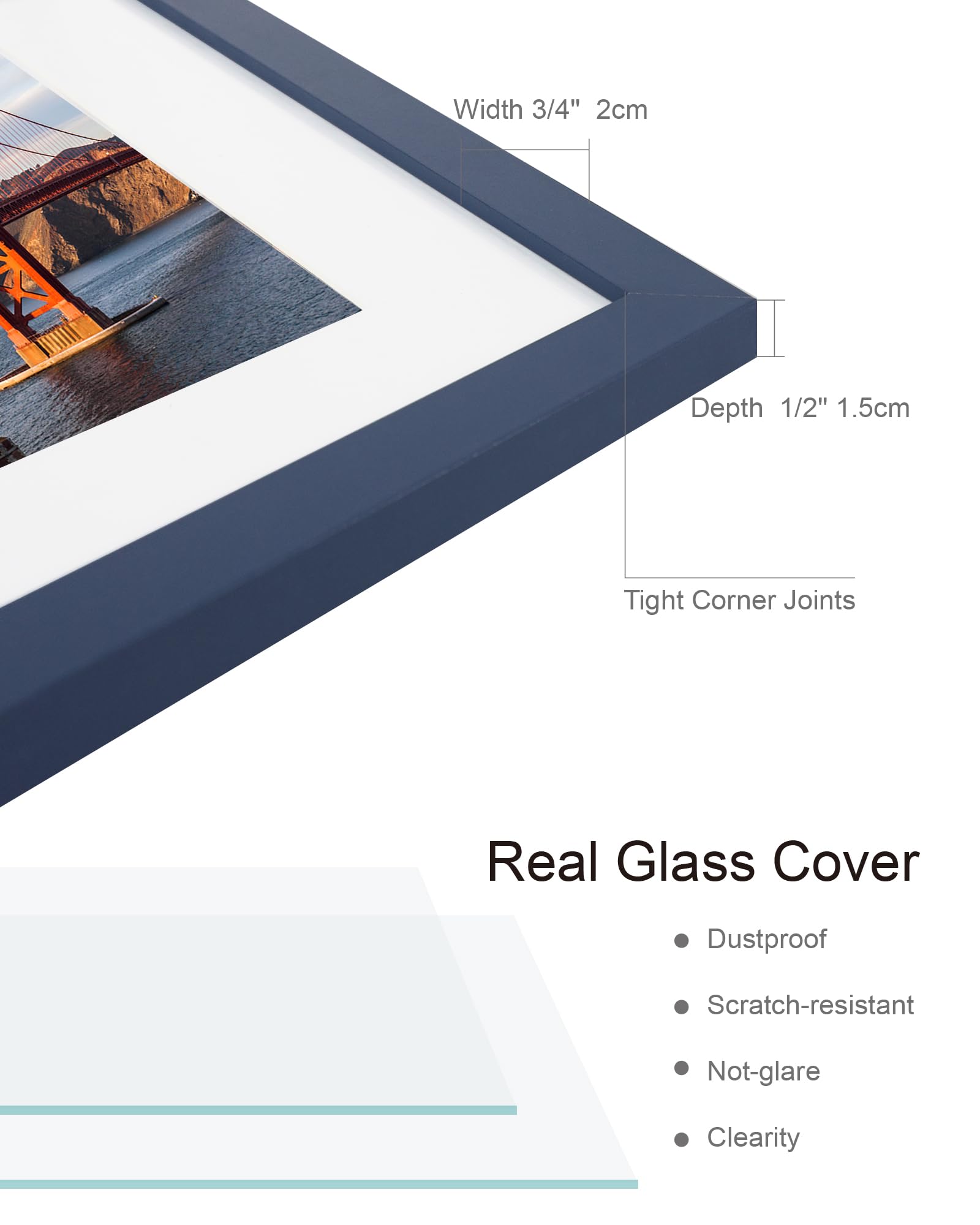 Hongkee 4x6 Picture Frame (4 Pack, Blue), Made of Real Glass and Wooden Frame - Display Pictures 3.5x5 with Mat or 4x6 Without M